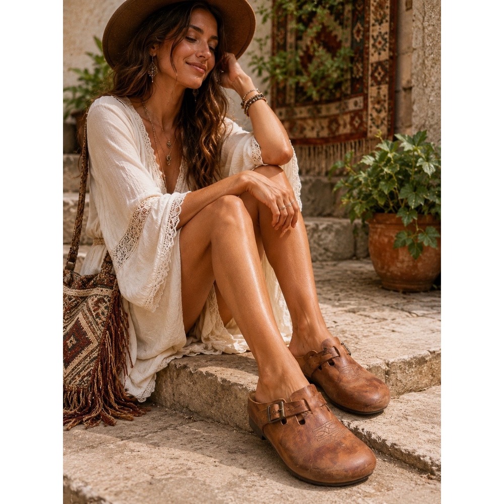 Birkenstock Boston Western Brown Leather Embroidered Clogs Womens 43 - Picture 1 of 7